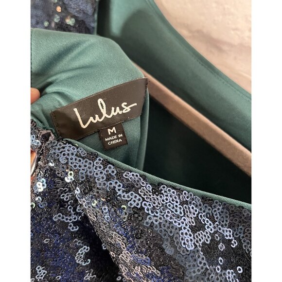 LULUS Women's Teal Blue Long Bell Sleeve Sequin Mini Dress Size Small - Picture 4 of 5